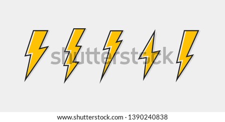 Electric lightning bolt logo set for your needs. Thunder icon. Modern flat style vector illustration.