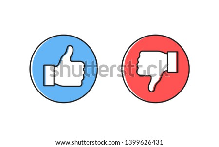 Dos and donts like thumbs up or down. Like or dislike. Vector illustration line icon.