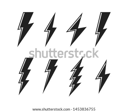 Super set Lightning bolt. Thunderbolt, lightning strike. Modern flat style vector illustration.