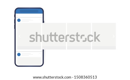 Social media design concept. Smartphone with interface carousel post on social network. Modern flat style vector illustration.