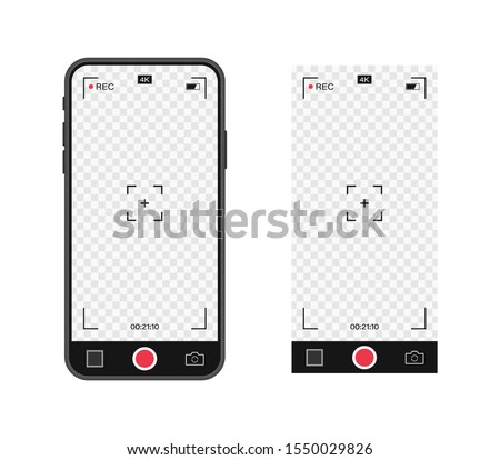 Mobile phone with record frame camera. Viewfinder template. 4K phone resolution video rec frame. Video recording screen. Vector graphic design. 商業照片 © 