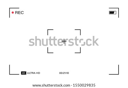 Camera horizontal viewfinder template on a transparent background. 4K phone resolution video rec frame. Video recording screen. Vector graphic design.
