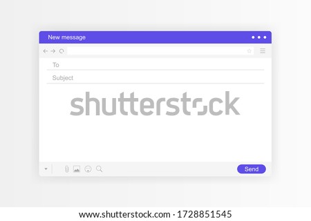 Email interface. Mail window template, internet message isolated frame, blank email. Modern flat style vector illustration.