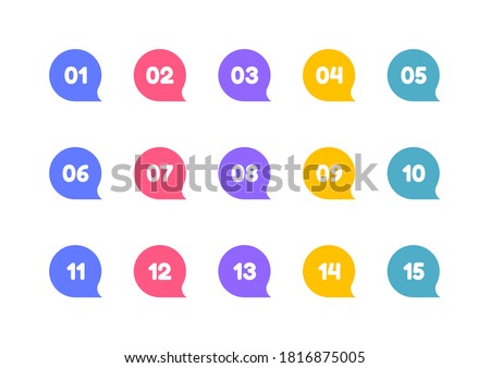 Super set bullet point on white background. Colorful markers with number from 1 to 15. Modern vector illustration.