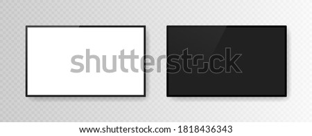Set of two realistic television screens isolated on transparent background. 3d blank TV led monitor. Vector illustration.