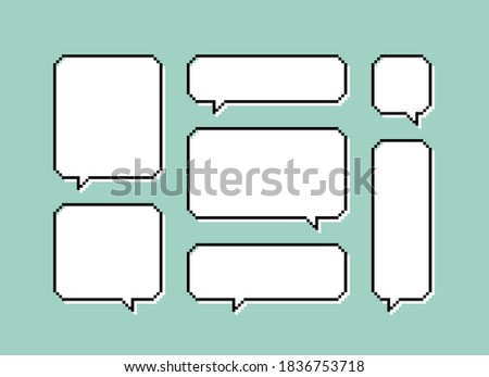Set different pixel speech bubble. Geometric texting dialogue boxes. Modern vector illustration.