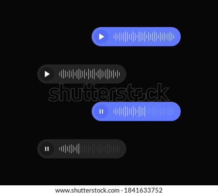 Set voice messages icon with sound wave for social media. Sms template bubbles for compose voice dialogues. Dark interface design. Vector illustration.