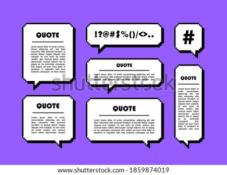 Set different shape pixel speech bubble. Geometric texting dialogue boxes. Colored quote box speech bubble. Modern vector illustration.