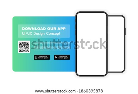 Download our app advertising banner. App for mobile phone. Phone mockup template for your application. Modern Vector illustration.