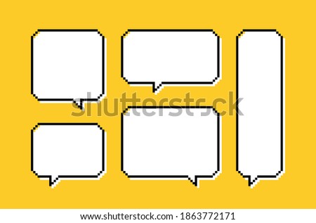 Set different pixel speech bubble. Geometric texting dialogue boxes isolated on transparent background. Modern vector illustration.