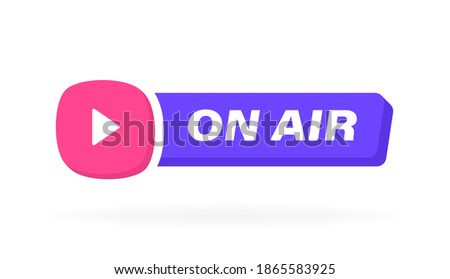 On air label with play button emblem. Logo design. Modern Vector illustration.