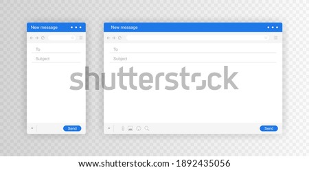 Email interface. Mail window mobile and web template, internet message isolated frame, blank email. Modern flat style vector illustration.