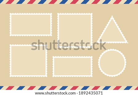 Set blank postage stamp.Toothed border mailing postal sticker template. Vector graphic desig.