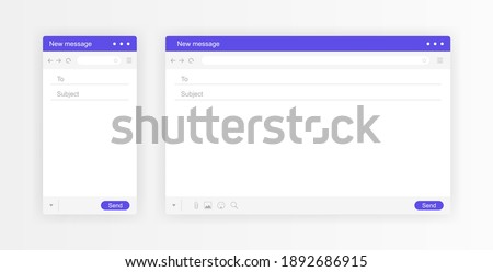 Email interface. Mail window mobile and web template, internet message isolated frame, blank email. Modern flat style vector illustration.