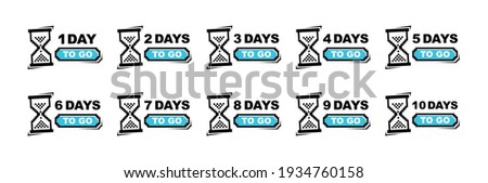 Days left to go from 1 to 10. Geometric label design with hourglass template for sales or retail. Pixel art design. Modern vector illustration.