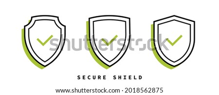 Secure shield badges set. Protection shield with checkmark. Emblems template for protection, sport club, military and security coat of arms. Vector illustration.