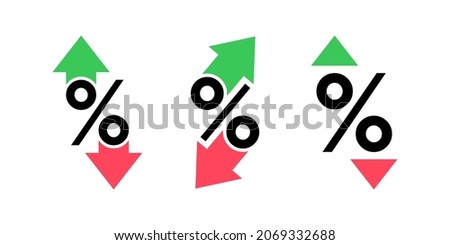 Set percentage arrow with percent sign. Percentage arrow up and down line icon. Design concept for banking, credit, interest rate, finance and money sphere.