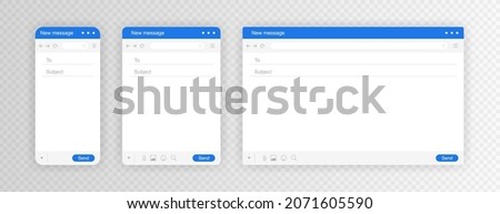 Email interface for different device. Mail window for mobile phone, tablet and computer, internet message isolated frame, blank email. Modern flat style vector illustration.