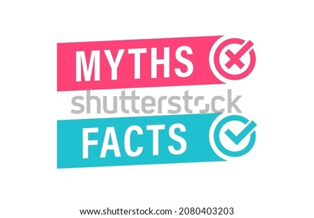 Facts and myths geometric message bubble with check and cross mark emblem. Banner design for business, news and journalism. Vector illustration.