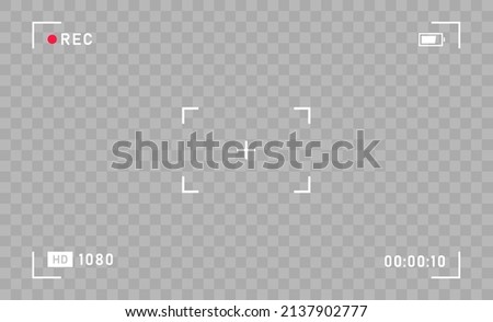 Camera horizontal viewfinder template on a transparent background. 4K phone resolution video rec frame. Photo camera viewfinders. Video recording screen. Vector graphic design.