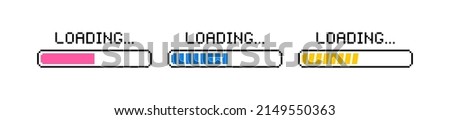Pixel art 8-bit loading bar concept. Loading or Installing process. Vector illustration.