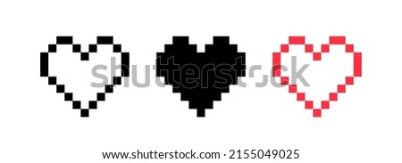 Pixel heart icon collection. Colorful 8 bit heart set. Live stream video, chat, likes, love symbol . Social media. Vector illustration.