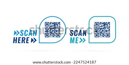 QR code speech bubble with inscription scan me and scan here. Qr code for smartphone, payment, web, mobile app, ecommerce. Vector illustration.