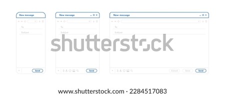Email interface. Outline mail window template for mobile phone, tablet and computer. Internet new message frame, blank email. Modern line style vector illustration.