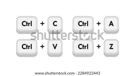 Different computer keyboard buttons combinations. Hotkeys combination such as copy, paste, selection and cancellation. Vector illustration.