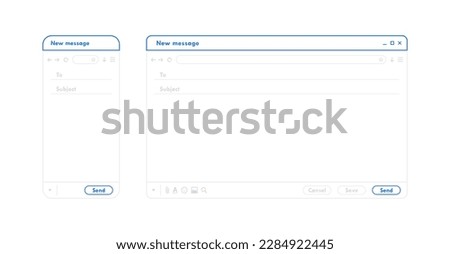 Email interface. Outline mail window template for mobile phone and computer. Internet new message frame, blank email. Modern line style vector illustration.