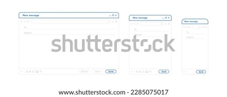 Email interface. Outline mail window template for mobile phone, tablet and computer. Internet new message frame, blank email. Modern line style vector illustration.