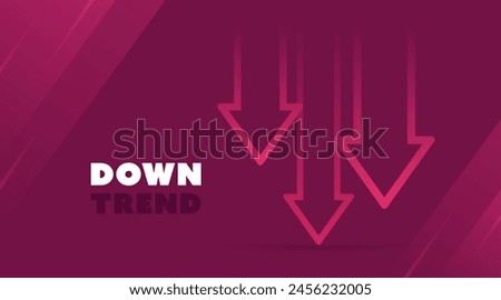 Down trend with linear arrows isolated on red background with glowing effect. Arrows falling down and thereby show the loss of assets. Stock exchange concept. Trader loss. Vector illustration.