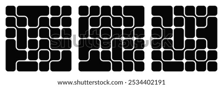 Collection of abstract composition of bold rounded rectangles connected to each other. Liquid shapes in a seamless pattern. Design can be use for backgrounds, packaging, or graphic design projects
