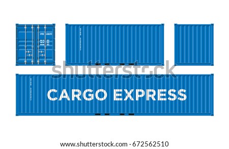 Blue Shipping Cargo Container Twenty and Forty feet. for Logistics and Transportation on White Background. Facets and Surfaces. Vector Illustration. 