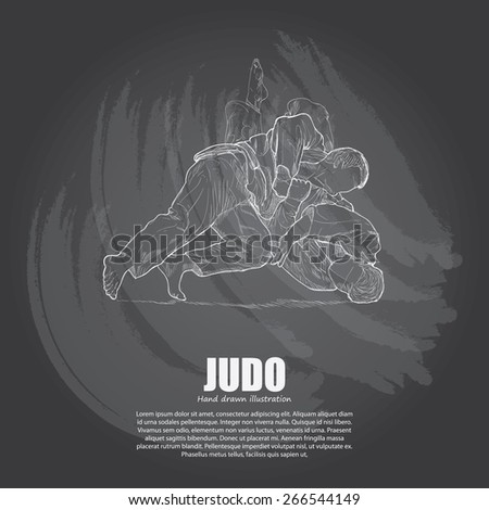 illustration of Judo on chalkboard. Hand drawn.