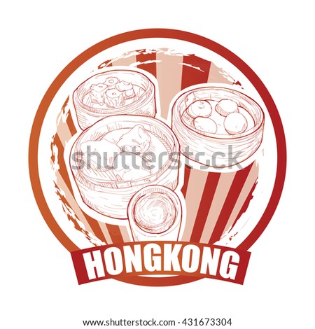 stickers or label with illustration of Hong Kong food.