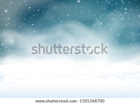 Snowstorm in the night. Winter background with snow banks in the snowfall. 3D illustration