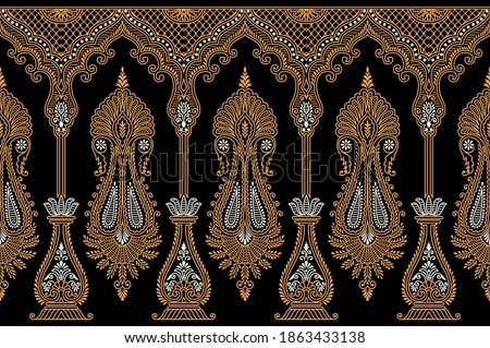 Traditional Asian paisley border on dark background