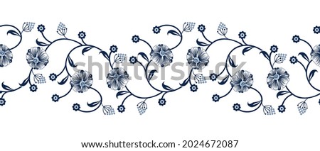 Seamless monochrome floral border design