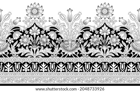 Black and white vintage floral border design