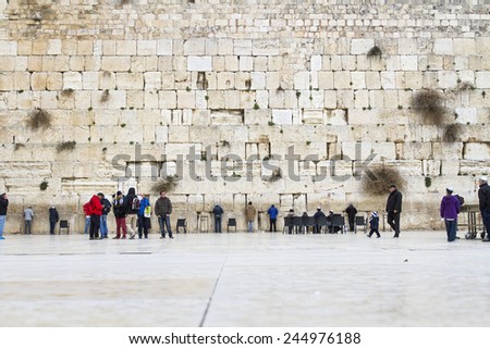Jerusalem , Israel - January 06 . 2015 : Beautiful photo at the Wailing Wall in the Old City of Jerusalem. Praying at the Wailing Wall. Israel.