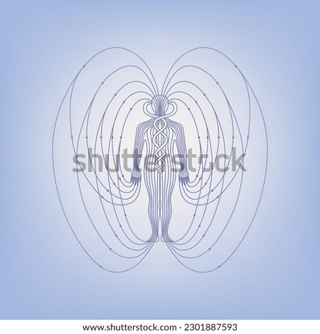Illustration of human body magnetic energy field meridian in blue