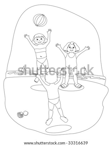 Illustration That Depicts Three Boys While Playing Ball On The Beach ...