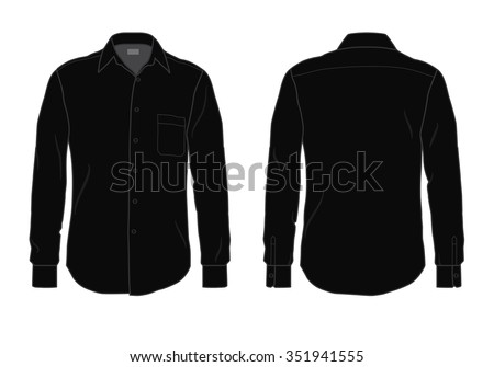 Men's button down dress shirt template, front and back view