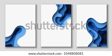 Vertical A4 banners with 3D abstract background with blue paper cut waves. Contrast colors. Vector design layout for presentations, flyers, posters