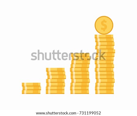 Coins icon. Stack of golden coin like income graph. Vector illustration.