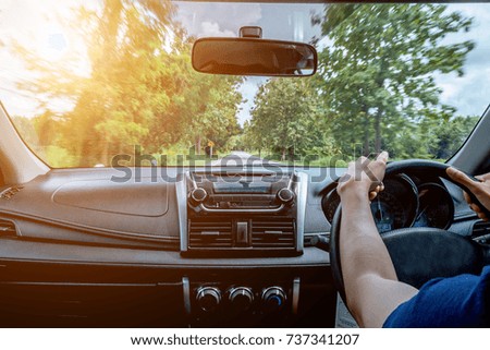 Similar – Image, Stock Photo Car Drives along One Lane Road in Jungle with Waterfall