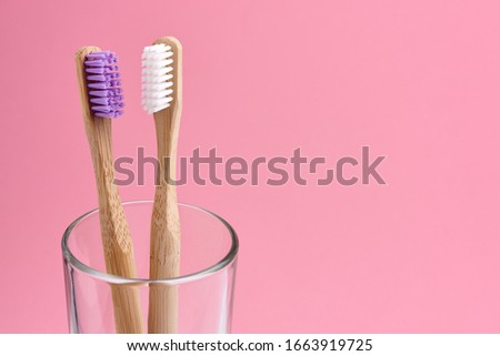 Similar – Image, Stock Photo two bamboo toothbrushes in a jar with space for your text