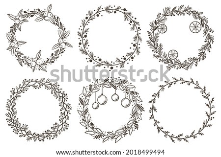 Similar – Image, Stock Photo Christmas composition. Round frame of red and golden Christmas baubles and festive ribbons on dark background, top view