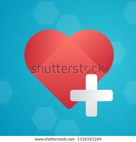 stock vector first aid medical sign on red heart. medical and health care concept. vector illustration background.